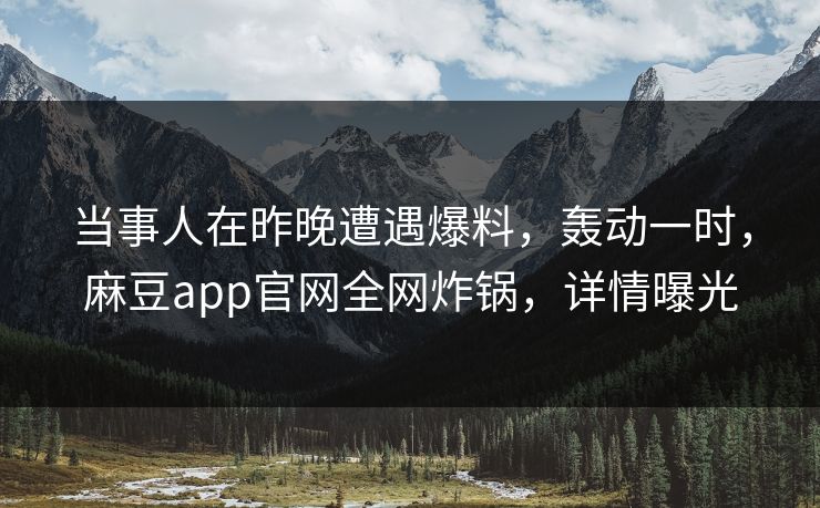 当事人在昨晚遭遇爆料，轰动一时，麻豆app官网全网炸锅，详情曝光