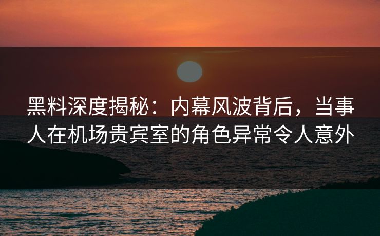 黑料深度揭秘：内幕风波背后，当事人在机场贵宾室的角色异常令人意外